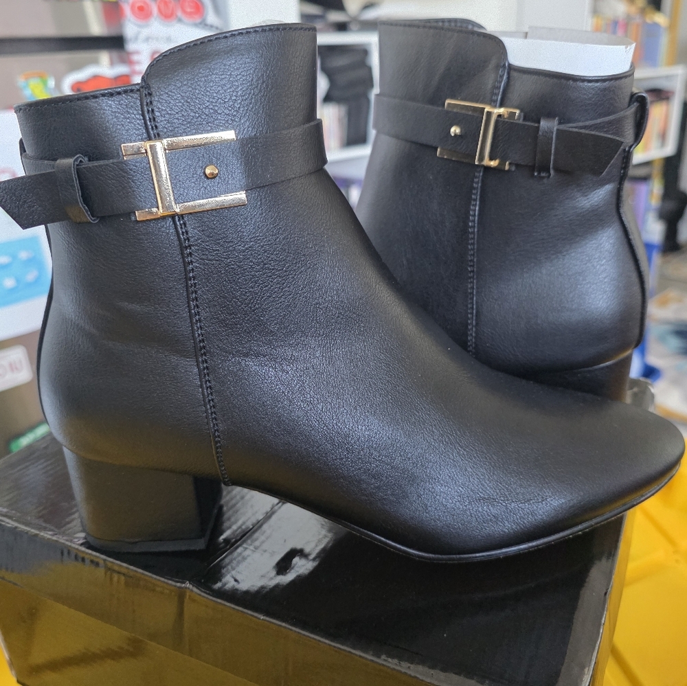 Black Ankle Boots with Buckle Detail